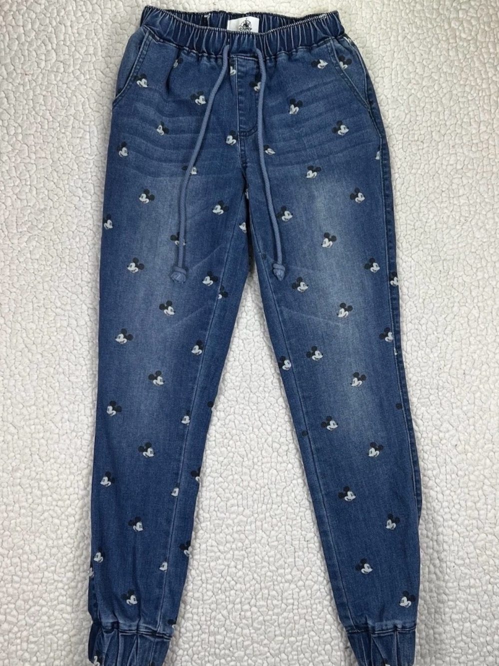 DISNEY Blue Denim Jogger Jeans with Mickey Mouse Print